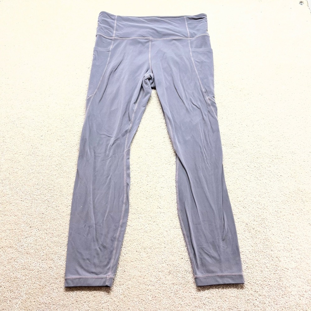 Athleta Leggings Womens Large Purple Salutation Stash‎ High Rise 7/8 Pocket Yoga